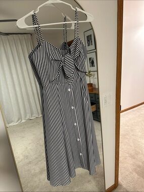 Navy and White Striped Tie-Front Sundress